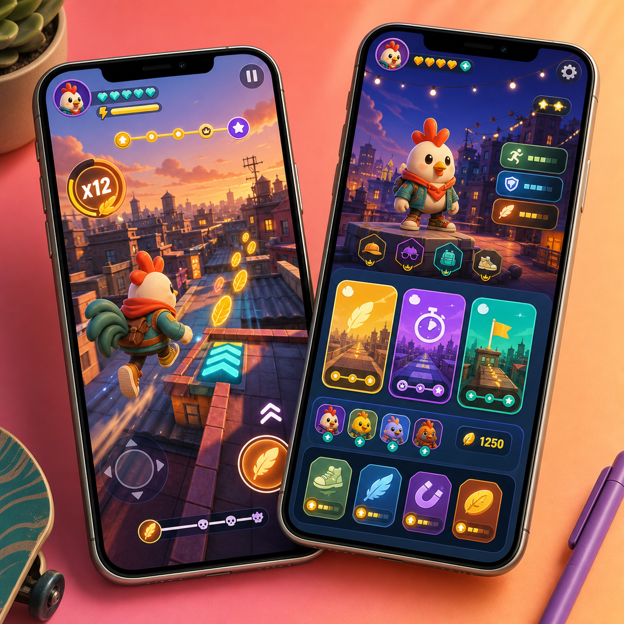 Generiertes Roostino App Mockup mit Smartphone Gameplay